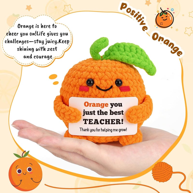 FEFAMM Mini Teacher Gifts for Women, Thanksgiving Christmas Birthday Gifts for Best Teachers Cute Handmade Crochet Orange for Teachers Mentors Tutors Retirement Appreciation Thank You for Helping Me Grow - Image 3